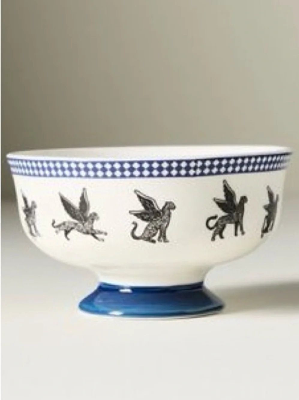 Anthropologie Reverie Stoneware Nut Bowl in Dark Blue Flying Winged Leopard